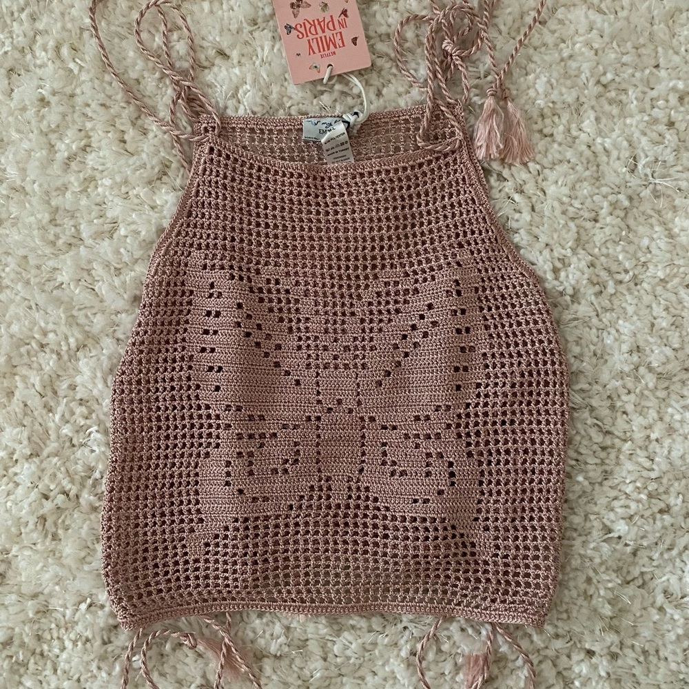 Emily in Paris My Beachy Side  Crochet Blush Butterfly Top